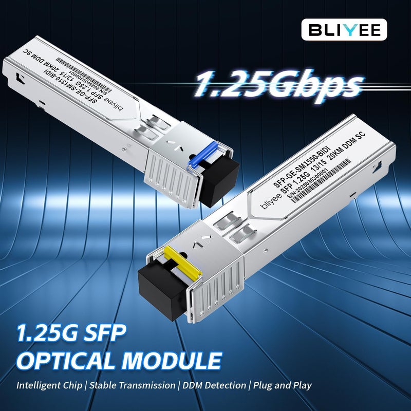 bliyee 1 Pair Simplex SC Module 20KM, 1.25G Single Mode Fiber Connector, SFP-WDM-SM 1000BASE BiDi 1310nm/1550nm SFP Transceiver Module for Cisco GLC-BX-D, Ubiquiti UniFi UF-SM-1G-S, Mikrotik and More - Image 2